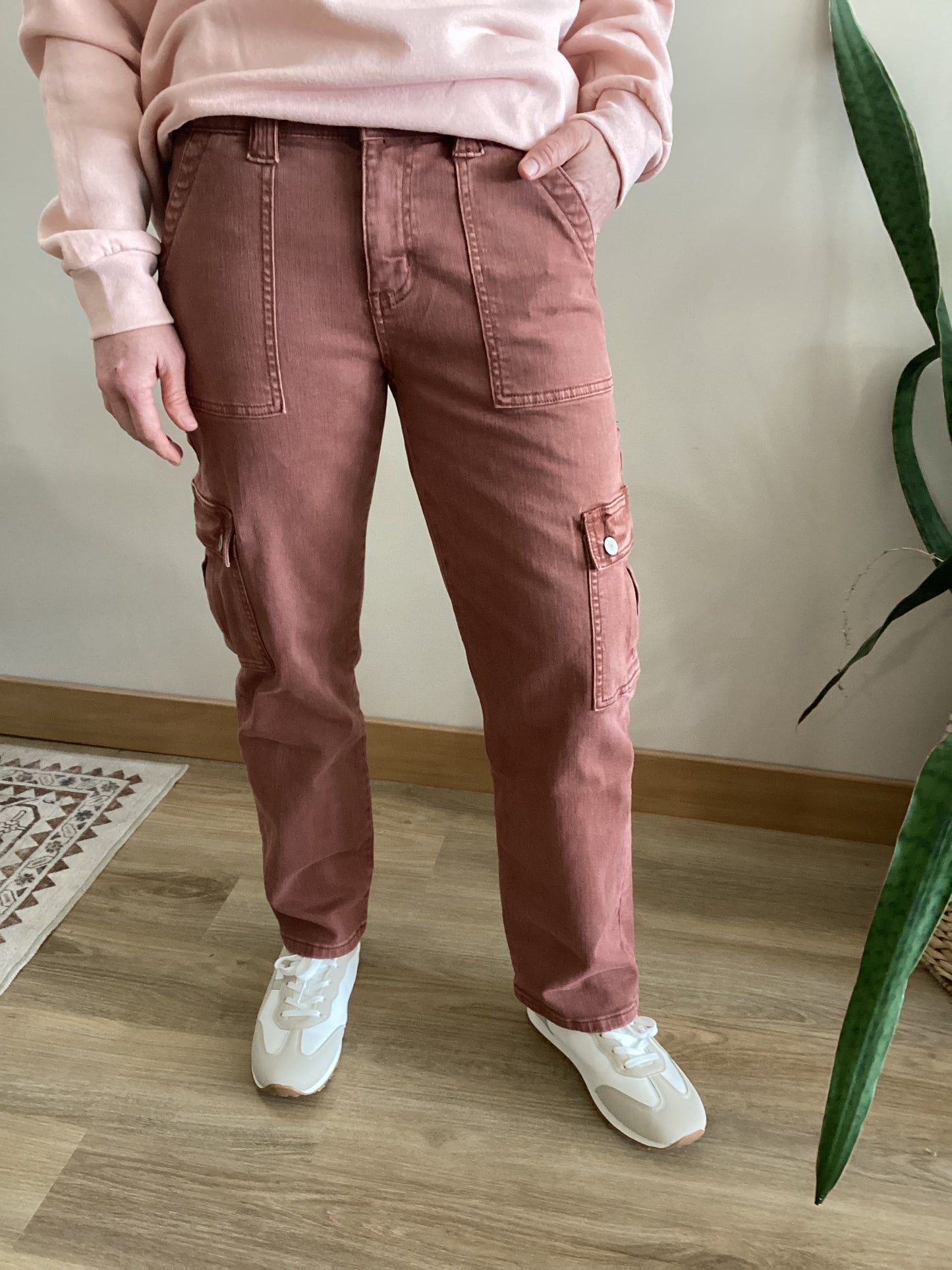 High Rise Patch Pocket Cargo Straight Jeans