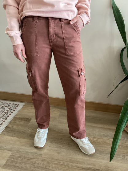 High Rise Patch Pocket Cargo Straight Jeans