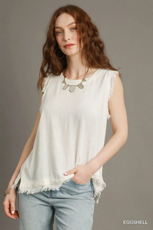 Linen Frayed Edge Sleeveless Top