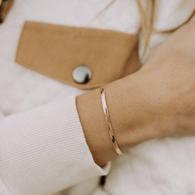 Jade Gold Filled Herringbone Bracelet zoomed view on model