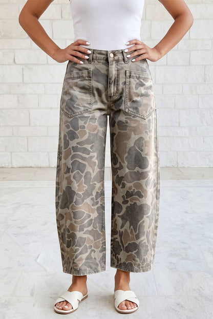 Camo Cropped Wide Leg Jeans
