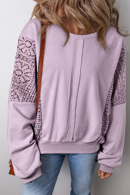 Knit Crochet Exposed Seam Ribbed Trim Sweatshirt front