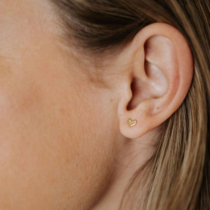 Mini Heart Studs on model