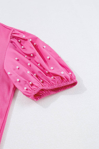 Ribbed Pearl Bubble Sleeve Top sleeve zoom