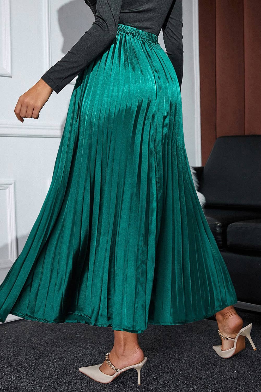 Satin Pleated Maxi Skirt back side