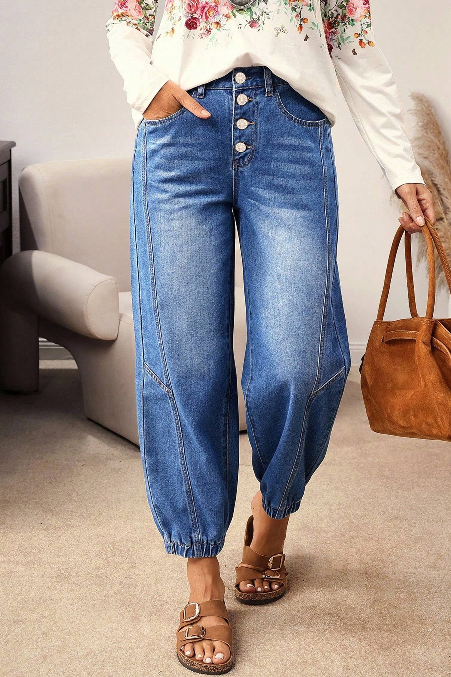 Tapered Bottom Button Up Jeans