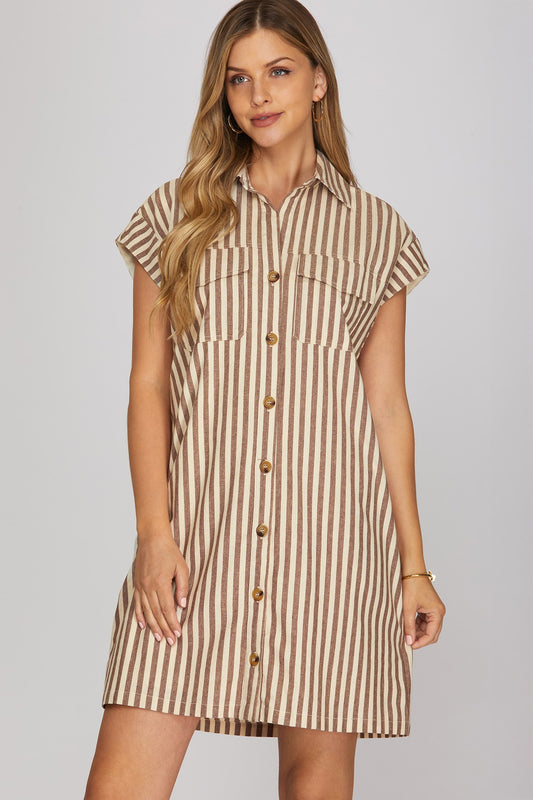 Vertical Stripe Button Dress
