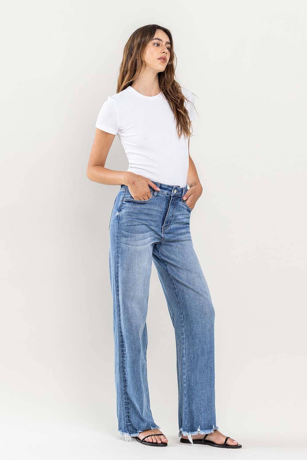 Vervet High Rise Comfort Jeans side angle on model