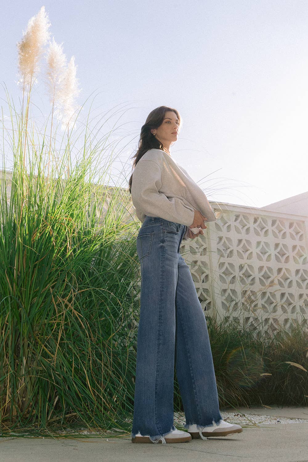 Vervet High Rise Comfort Jeans side view on model