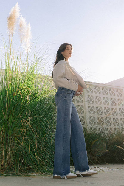 Vervet High Rise Comfort Jeans side view on model