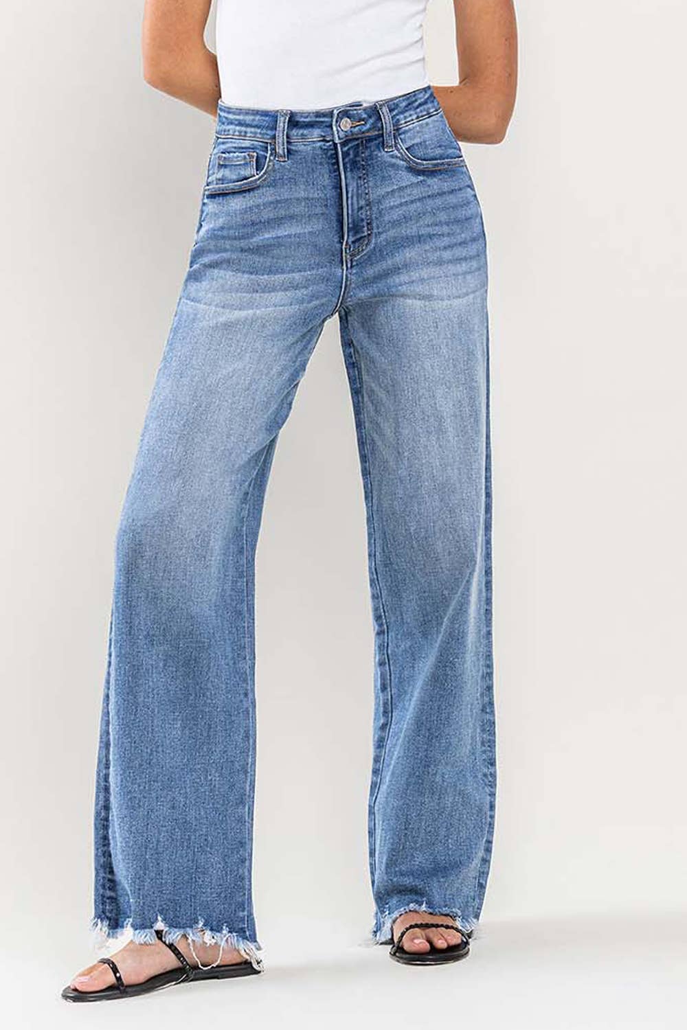 Vervet High Rise Comfort Jeans zoomed on model