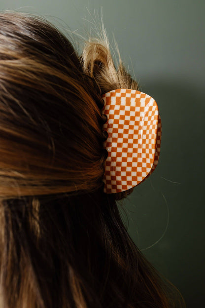 Orange Checkered Claw Clip