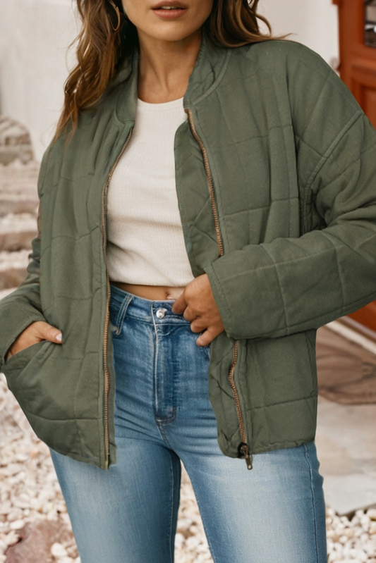 Solid Quilted Bomber Jacket