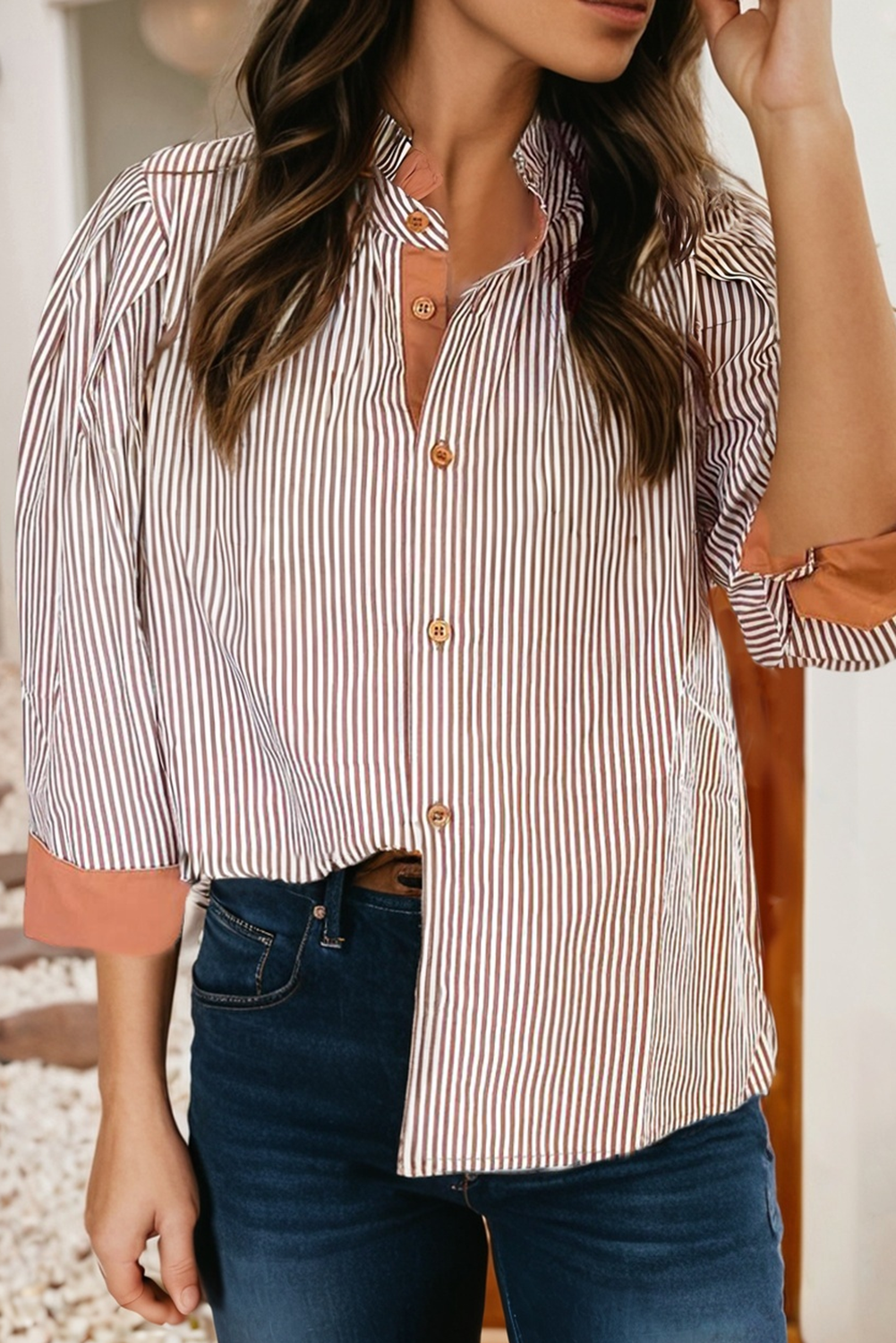 Color Block Button Down Blouse