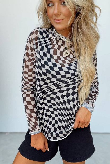 Black Checkered Mesh Top