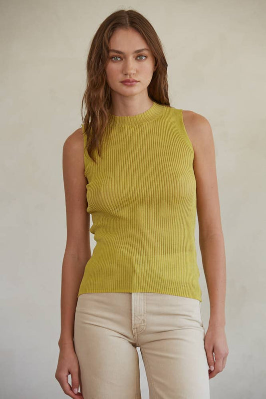Ribbed Mock Neck Sleeveless Top