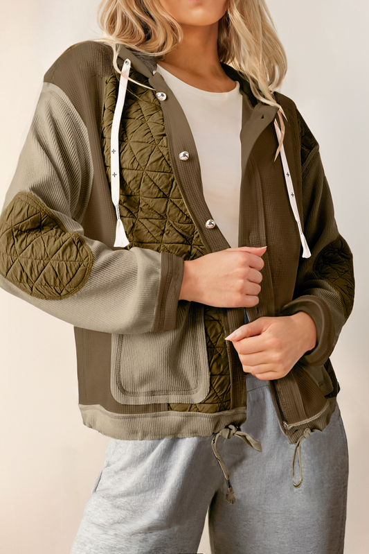 Quilted Patchwork Hooded Jacket