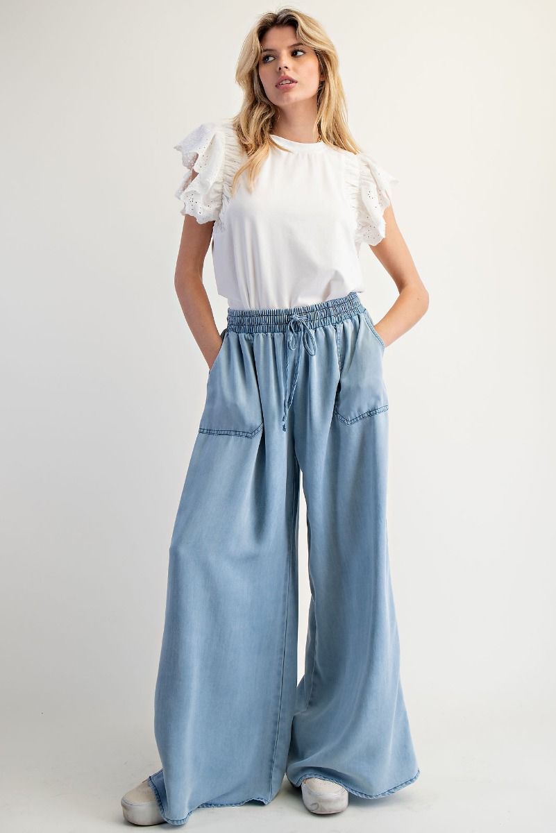 Washed Chambray Palazzo Pants