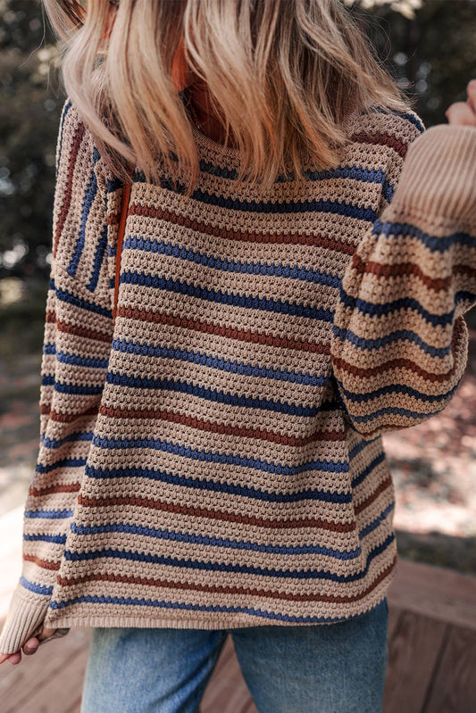 Striped Knitted Drop Shoulder Sweater