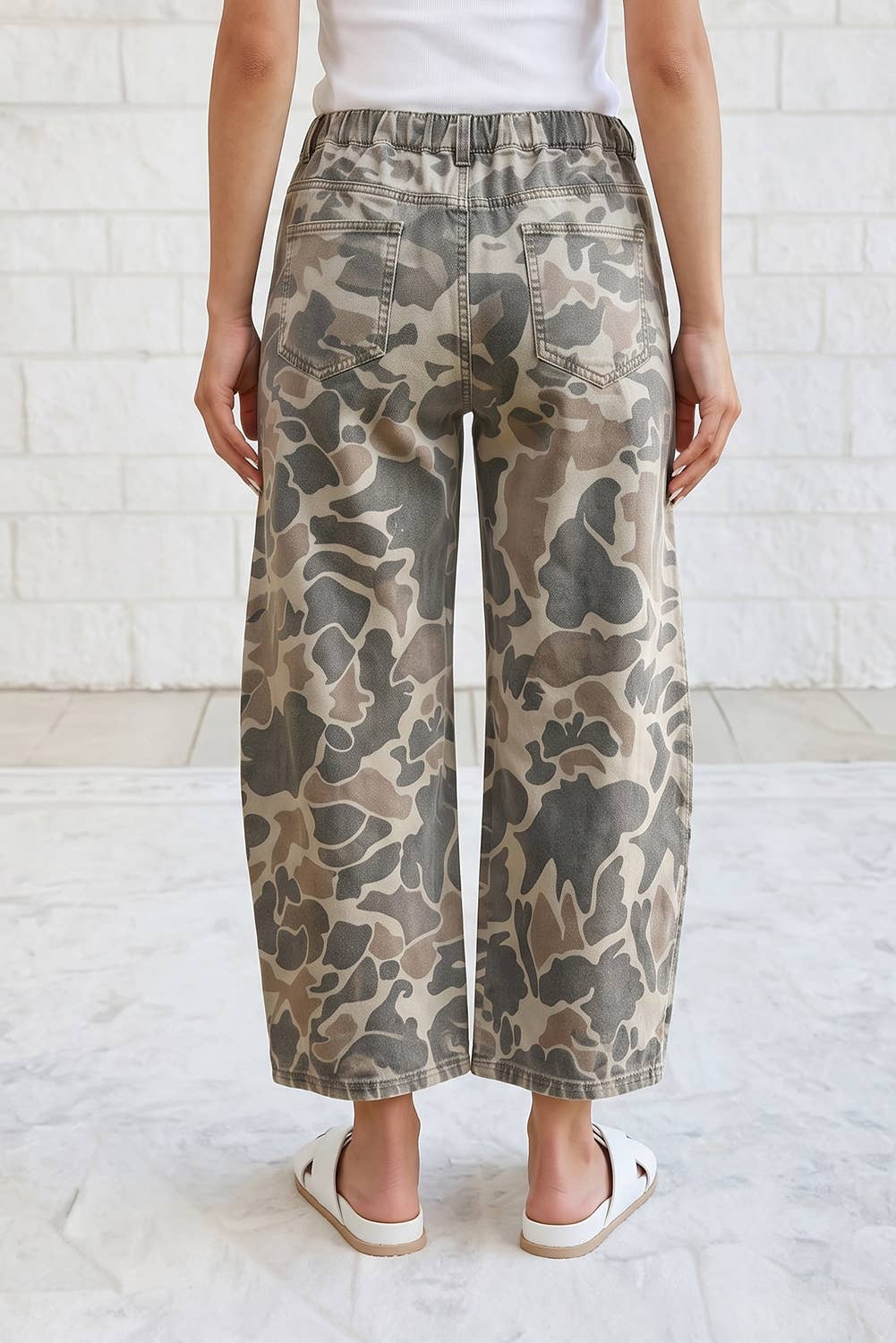 Camo Cropped Wide Leg Jeans