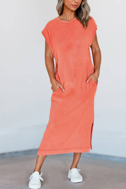 Mineral Wash Pocketed T-shirt Dress