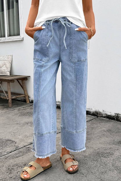 Drawstring Raw Hem Denim Pants