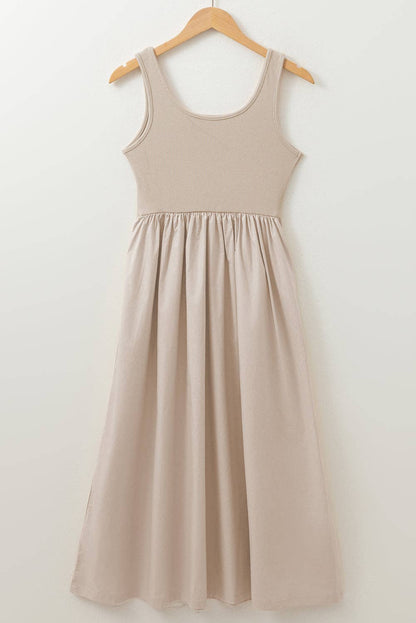 Scoop Neck Ribbed Pleated Dress